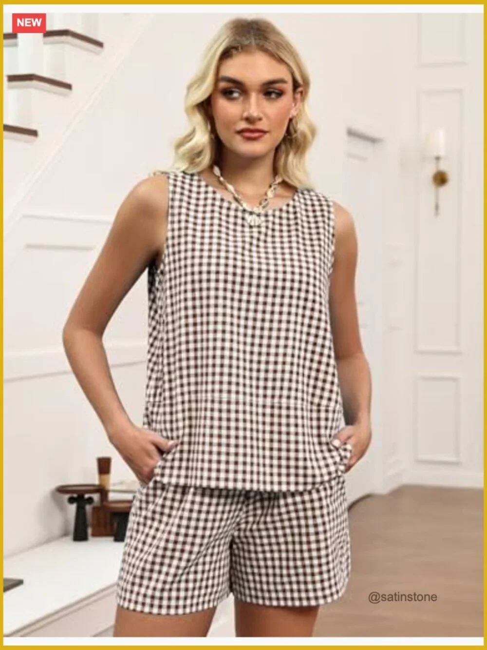Trendy 2 Piece Shorts Set Sleeveless Tank Top Matching Pockets